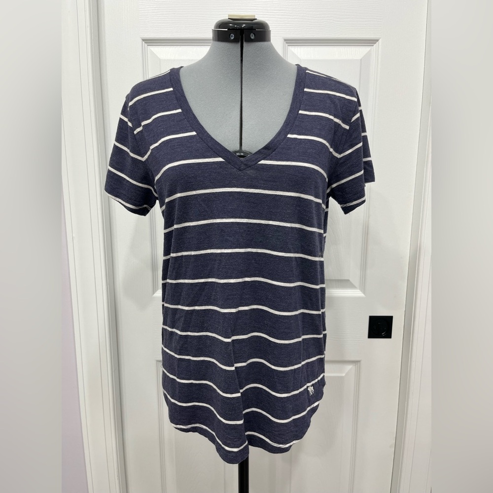Abercrombie & Fitch Blue Fitted V-Neck Short Sleeve Tee